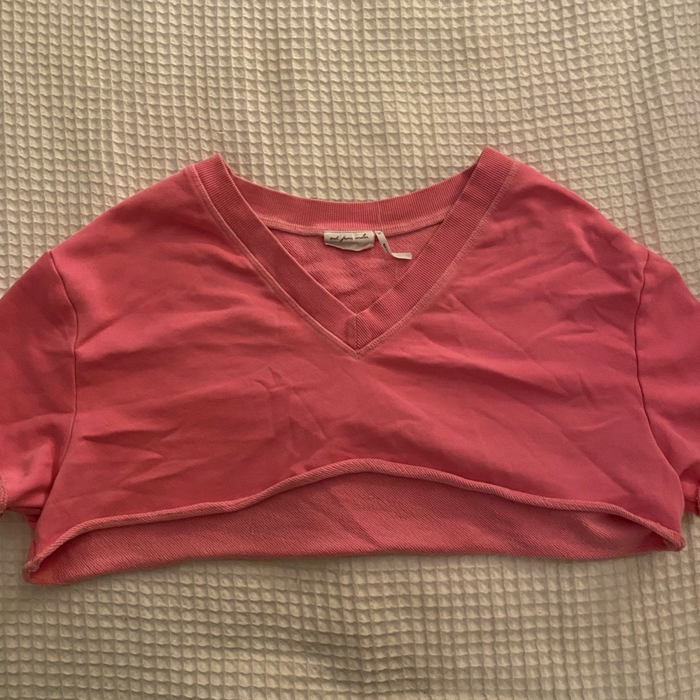 Pink V-Neck Crop Top out from under